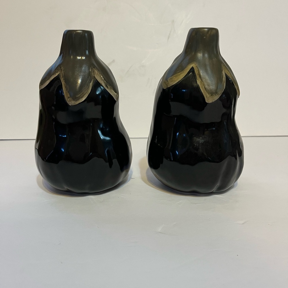 2 Elegant Black  Ceramic Eggplant Vases
